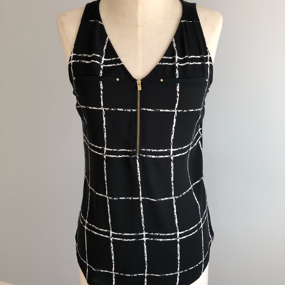 Express black and white windowpane tank